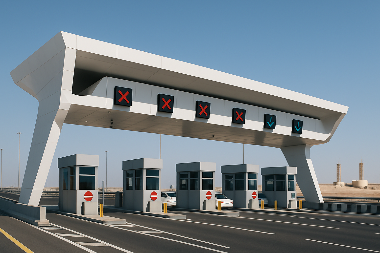 Modern toll gate on a UAE highway